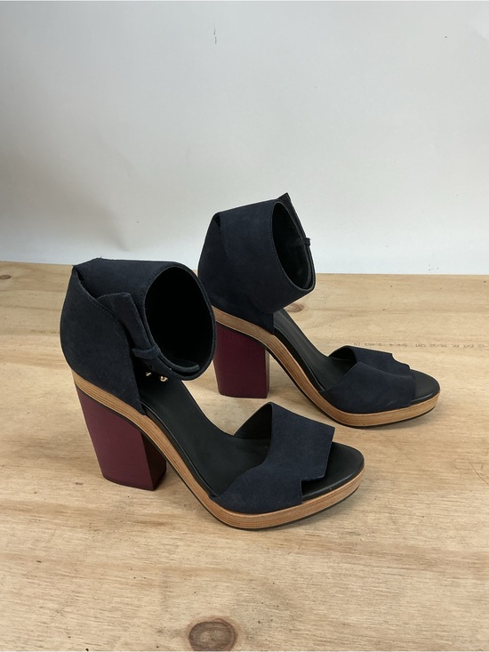 Pierre Hardy Shoes - Pierre Hardy Navy Suede Ankle Strap Block Heel Sandals Size 37